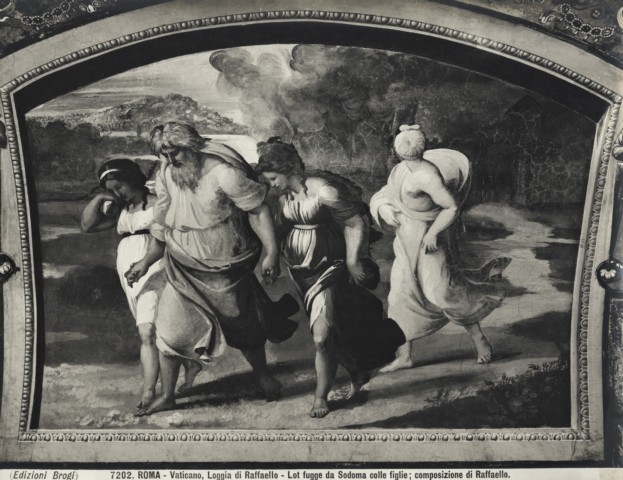 Brogi — Roma - Vaticano, Loggia di Raffaello - Lot fugge da Sodoma colle figlie; composizione di Raffaello. — insieme